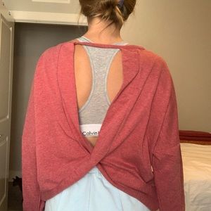 red open back crew neck